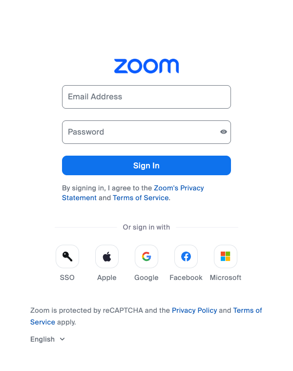 Zoom OAuth sign-in page
